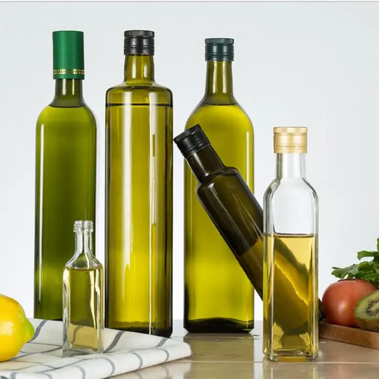 250ml 500ml 750ml 1 Liter Empty Marasca Edible Oil Green Glass Olive Oil Bottles with Lid