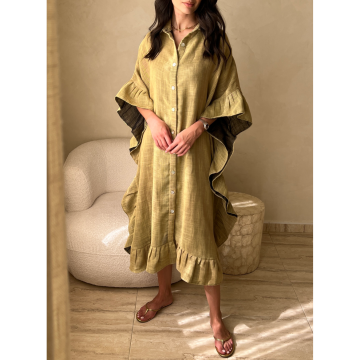 Traditional Muslim Plain Linen Kaftan Dress for Women