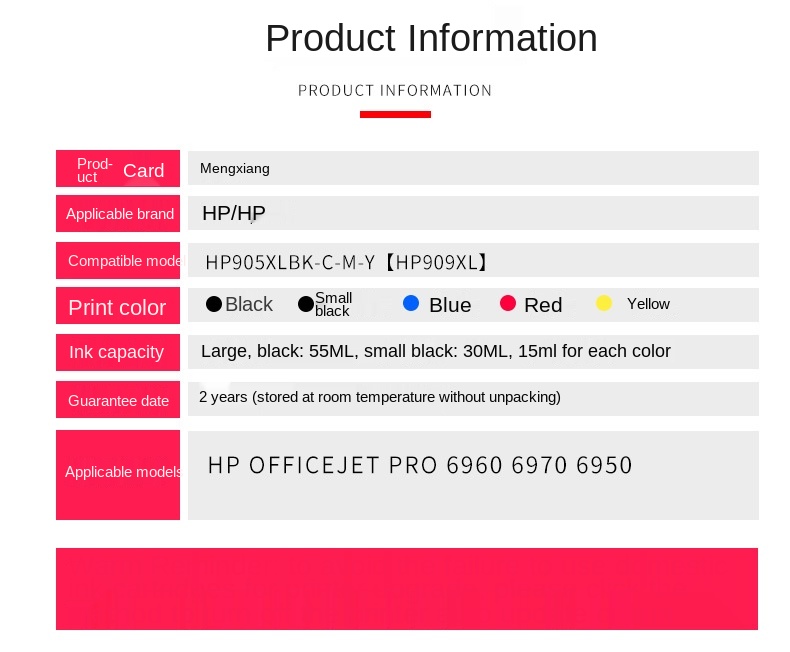 Premium Color Compatible ink cartridge CHPA905xl FOR CHPA Officejet Pro 6960 6970 Printer