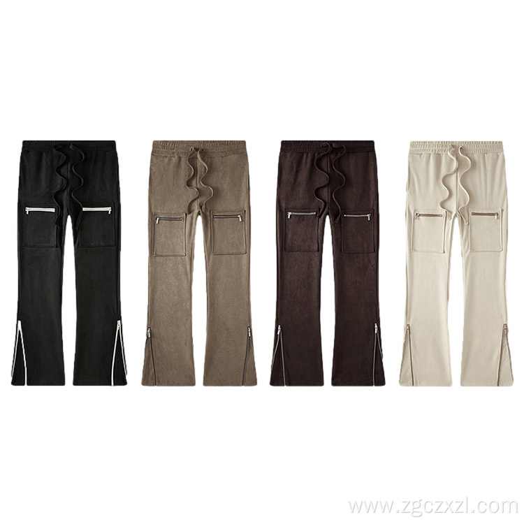 Autumn and winter American retro suede zipper trousers