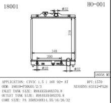 Radiator for HONDA CIVIC 1.5 i OEMnumber 19010-P30G01
