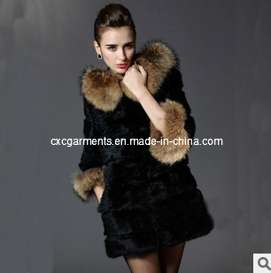 Women's Rabbit Fur Coat with Racoon Fur