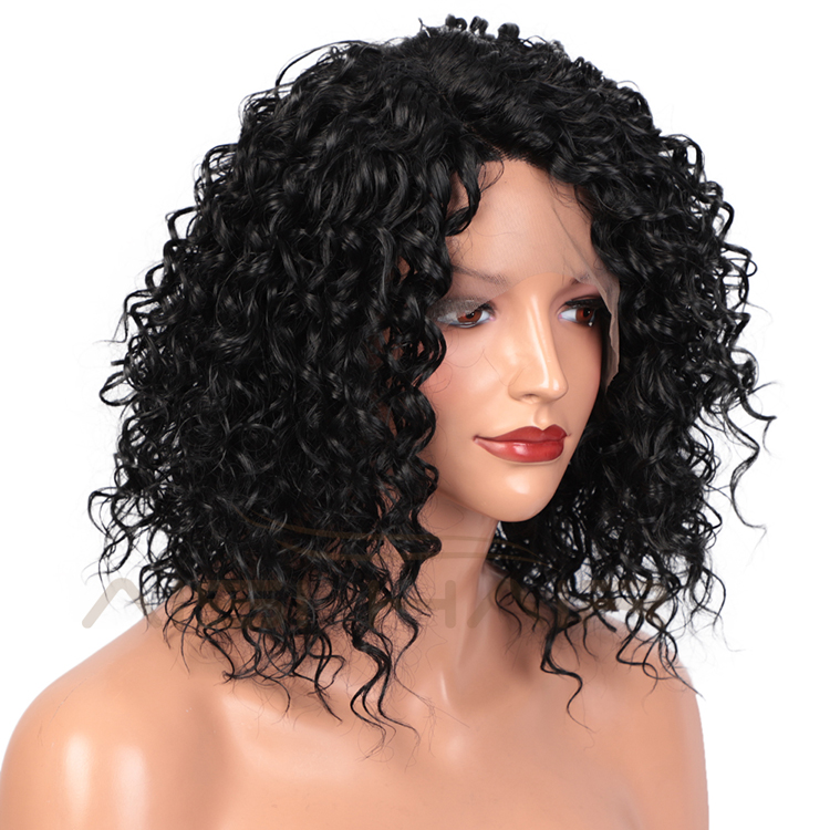 Aisi Hair Top Quality Short Deep Curly Natural Black Bob Wig Wholesale Afro Curly Synthetic Swiss Lace Wigs For Black Women