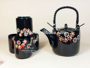 black stoneware tea set