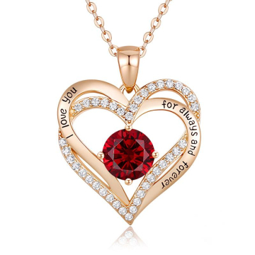 Double Heart Dainty Ruby Zodiac Colorful Birthstone Necklace 925 Sterling 18k Rose Gold Plated