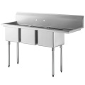 Wastafel kompartemen triple stainless steel dengan drainboard kiri