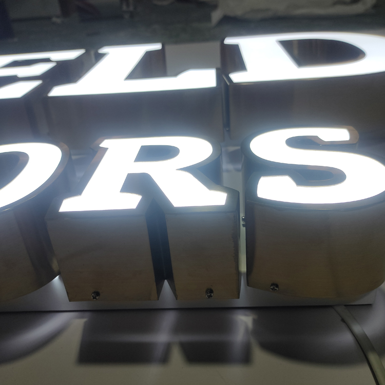 Customized light up logo led light for signage stainless steel front light outdoor signs