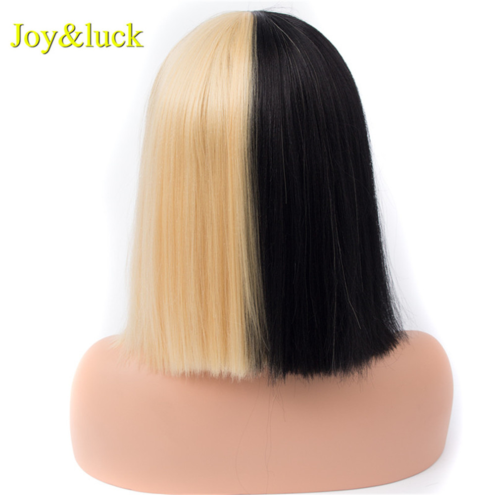 Wholesale Hair With Bangs for Women or Men Half Black Half Blonde Natural Straight Short Bob Wig Cosplay Wig Synthetic Hair Wigs