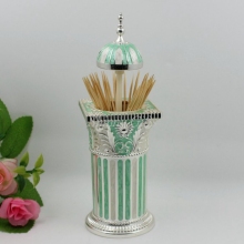 Shinny Gifts Metal Toothpick Holder Automatic Toothpick Box Enamel Toothpick Cans
