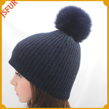 Knitted / Beanie / Crochet Hat With Fox Fur Hat Pom Poms