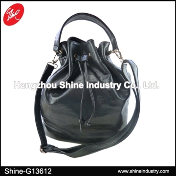 Black Stone Stle Dawstring Bucket Hand Bag