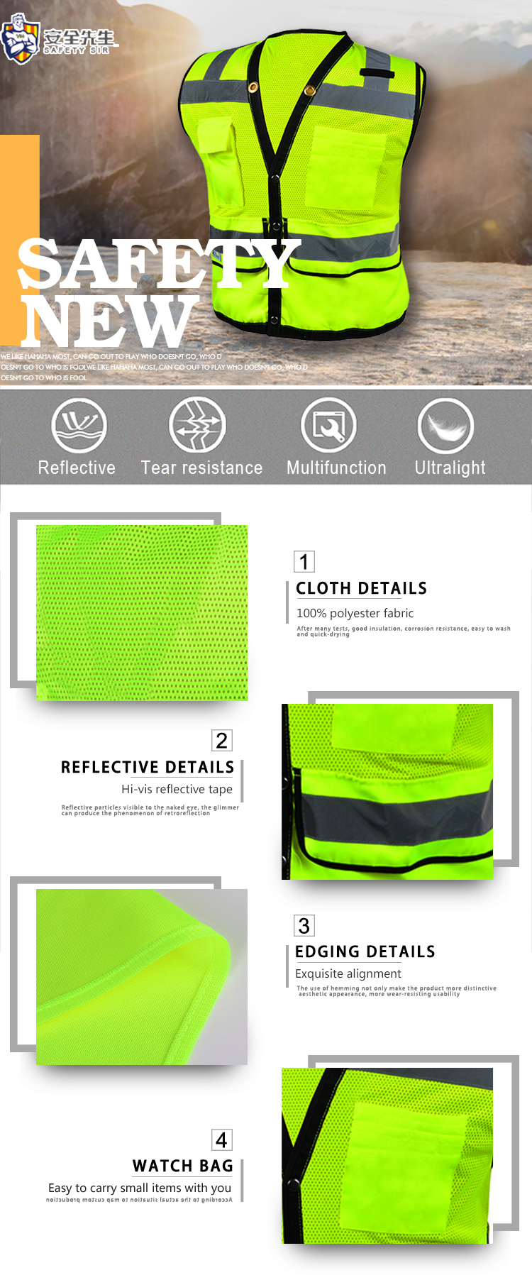 Mesh Hook Loop Safety Vest high visibility road safety reflective vest chalecos de seguridad