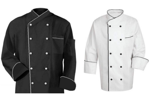 Cotton Chef Coats dengan lengan panjang Piping