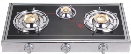 3 Burner Mirror Glass Panel Brass Burner Cap Stove