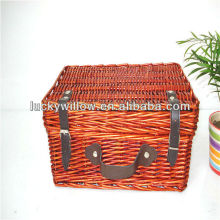 brown wicker cosmetic basket with lining&handle