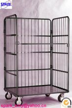 Steel plate base 3-sides warehouse trolley