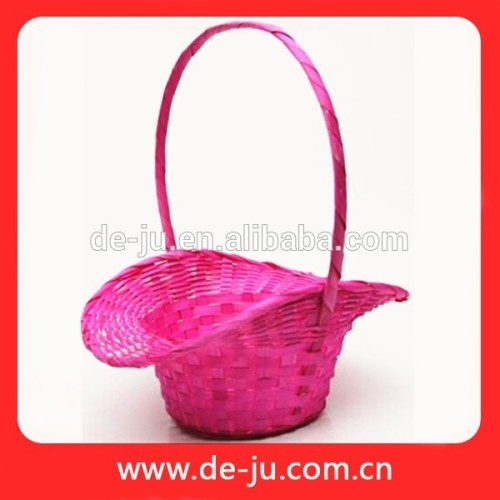 Red Dying Bamboo Long Handle Handicraft Basket