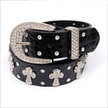 Wholesale Women's Fashion Trendy Rhinestone Leather Cross Belt