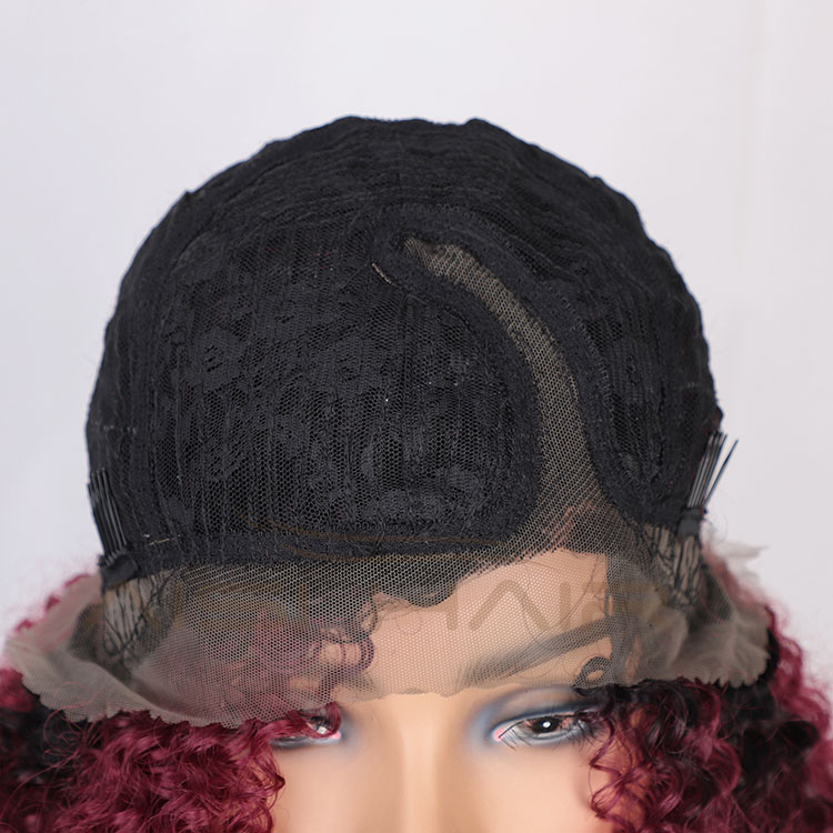 Aisi Hair Medium Long Afro Kinky Curly Wig Cosplay Ombre Red Swiss Lace Synthetic Wig Lace Frontal Hair Wigs For Black Women
