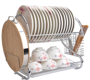 Double-layer dish drain rack with drain tray
