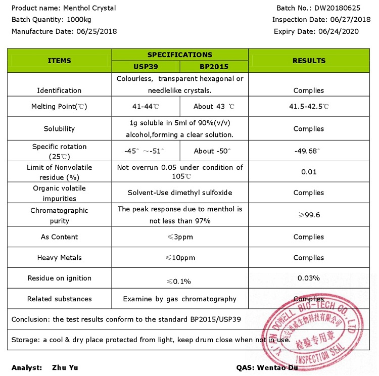 Factory Supply Natural  99% Menthol Crystals