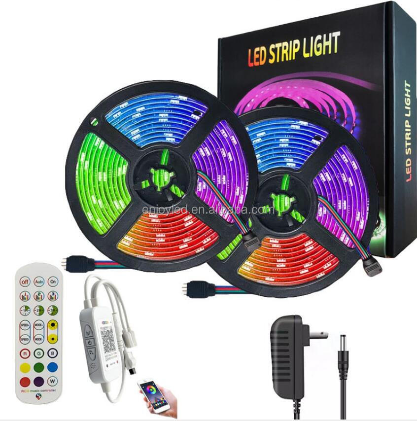 Amazon Supplier LED Strip Lights 32.8ft IP65 Waterproof 300LEDs SMD5050 RGB BT WiFi Wireless LED Controller Strip Light