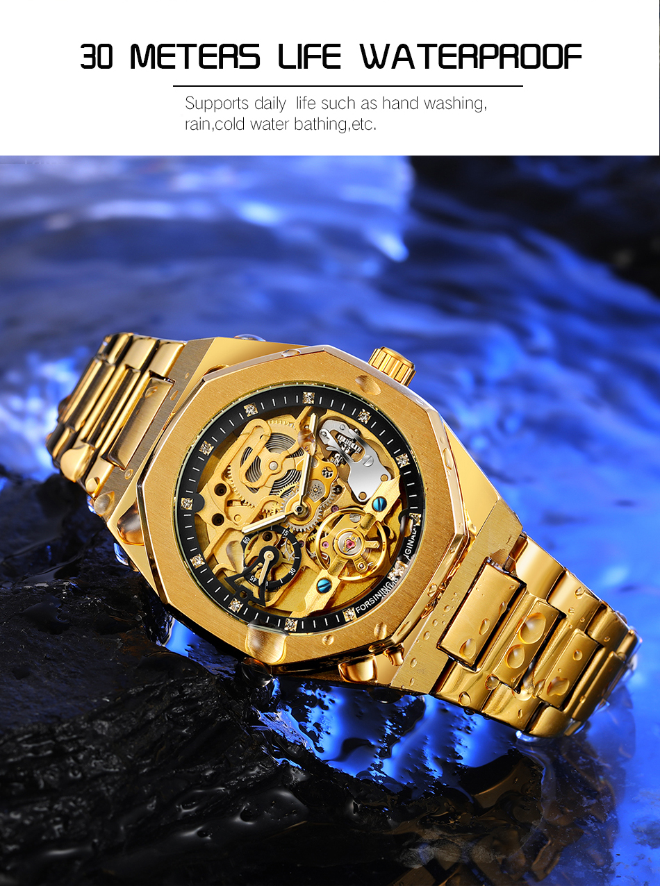 Forsining 375 Color Band Steel Mechanical Watches Luxury Tourbillon Relojes Automatic Watch Men