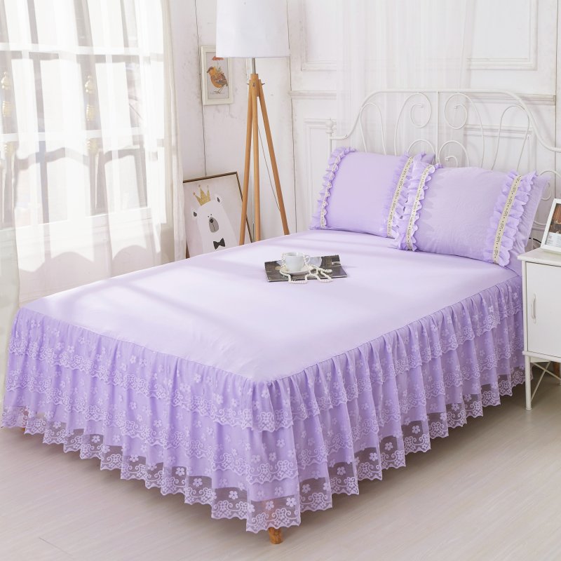 Pure color simple washed lace bedcover bedskirt sets