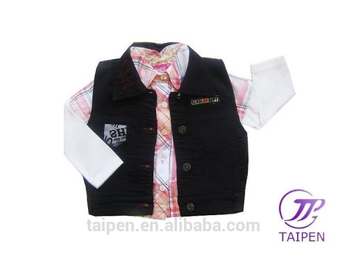 Wholesale Baby Boys 2 Pcs Set 100% Cotton Long Sleeve Shirt + Black Vest Casual Clothing