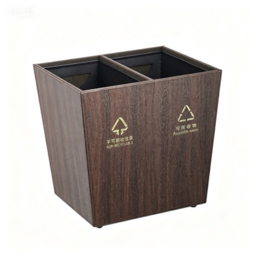 Premium Double-Division Trash Can in Glossy Plastic and Metal Fusion