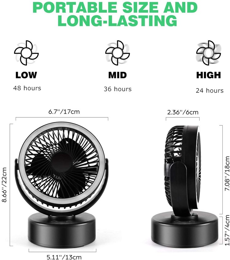Latest 7200mAh USB Rechargeable 72h Lasting Time Portable Hanging 360 Rotation Camping Lantern With Ceiling Fan For Tent
