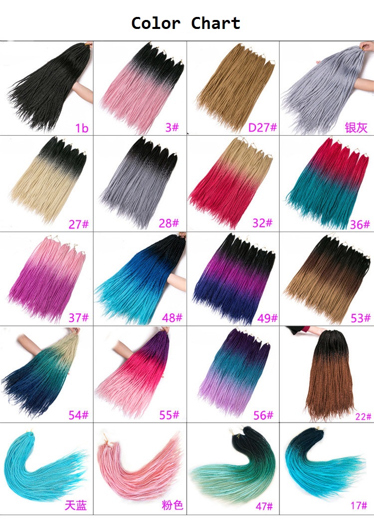 High Temperature Fiber Box Braids 3X Synthetic Hair Crochet Braids Ombre Colors Wholesale