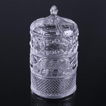Engraved Design 3-tier Glass Jar For Food/Candy