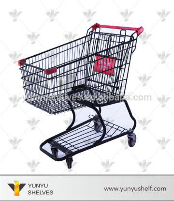 china supplier large capacity black shopping cart with wheels