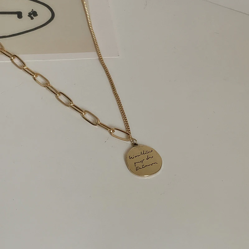 Simple Vintage Hip Hop Round Geometry Pendant Chain Necklace