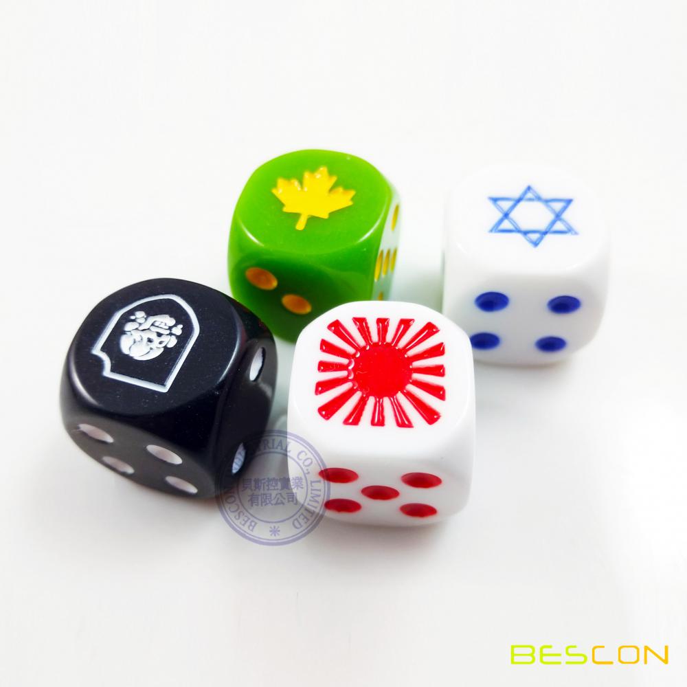 Dice de grabado personalizado de 16 mm con logotipo personalizado grabado en 6 puntos