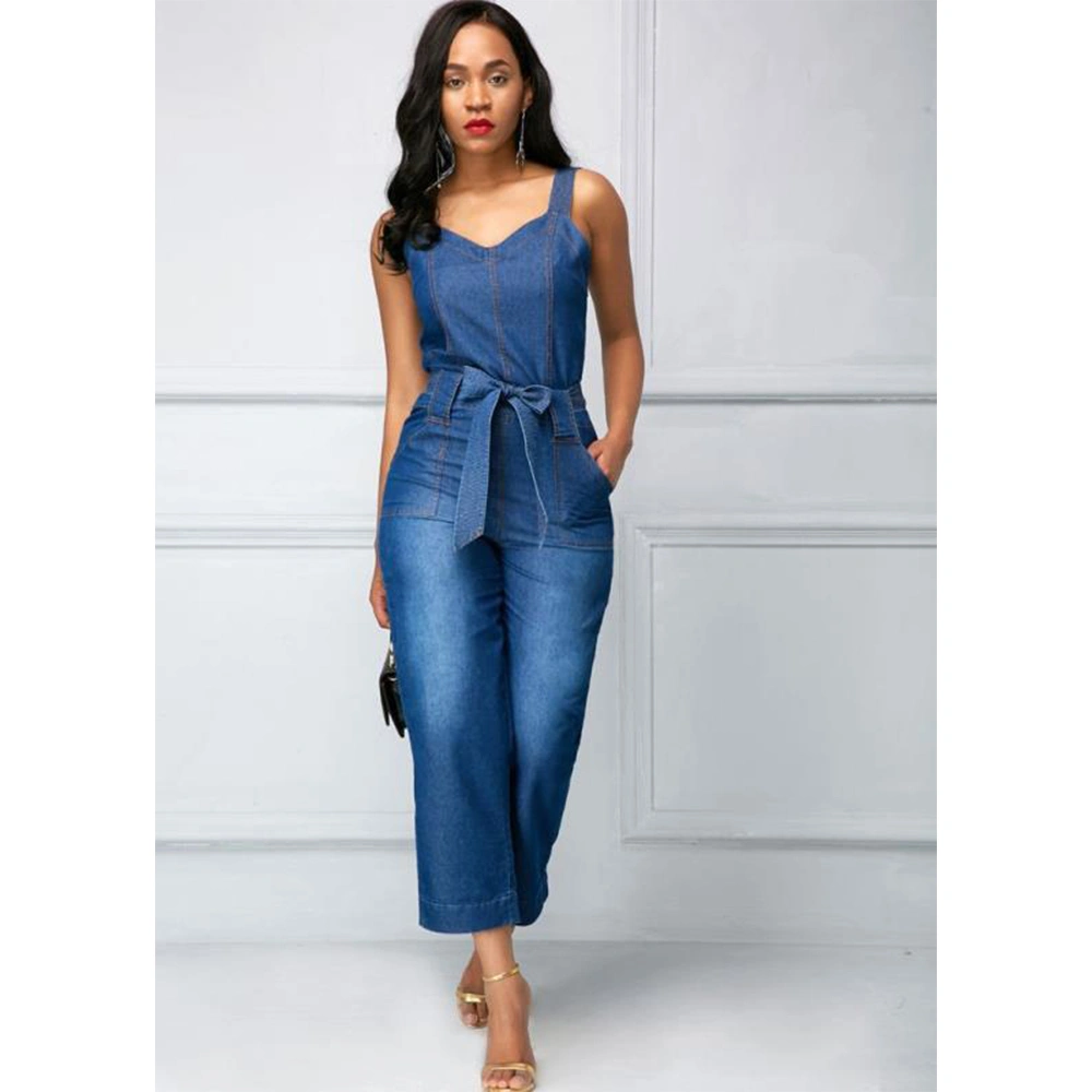 New Winter and Fall Loose Sleeveless Jumpsuit for Women Sexy Women Wear with Belt Denim Jumpsuit Women