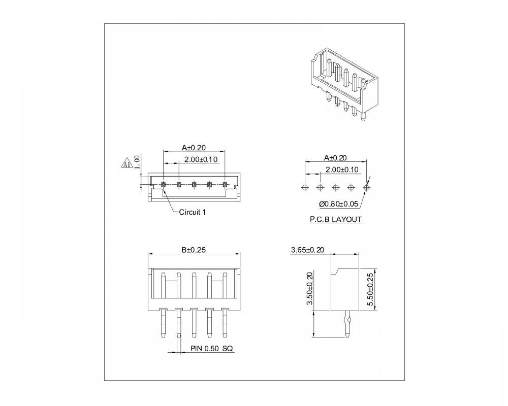 2,00 mm toonhoogte 180 graden connector series