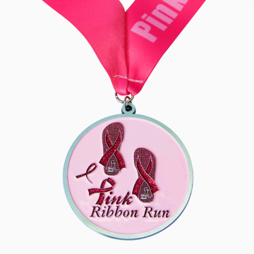 Medalha de corrida de fita rosa de forma redonda personalizada