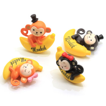 Good Quality Resin Lovely Little Monkey on Banana Figurines Decorative Home Ornament