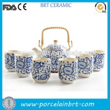 Floral blue and white ceramic japanese tea set