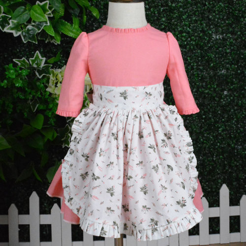 desain baru dicetak gaun apron merah muda
