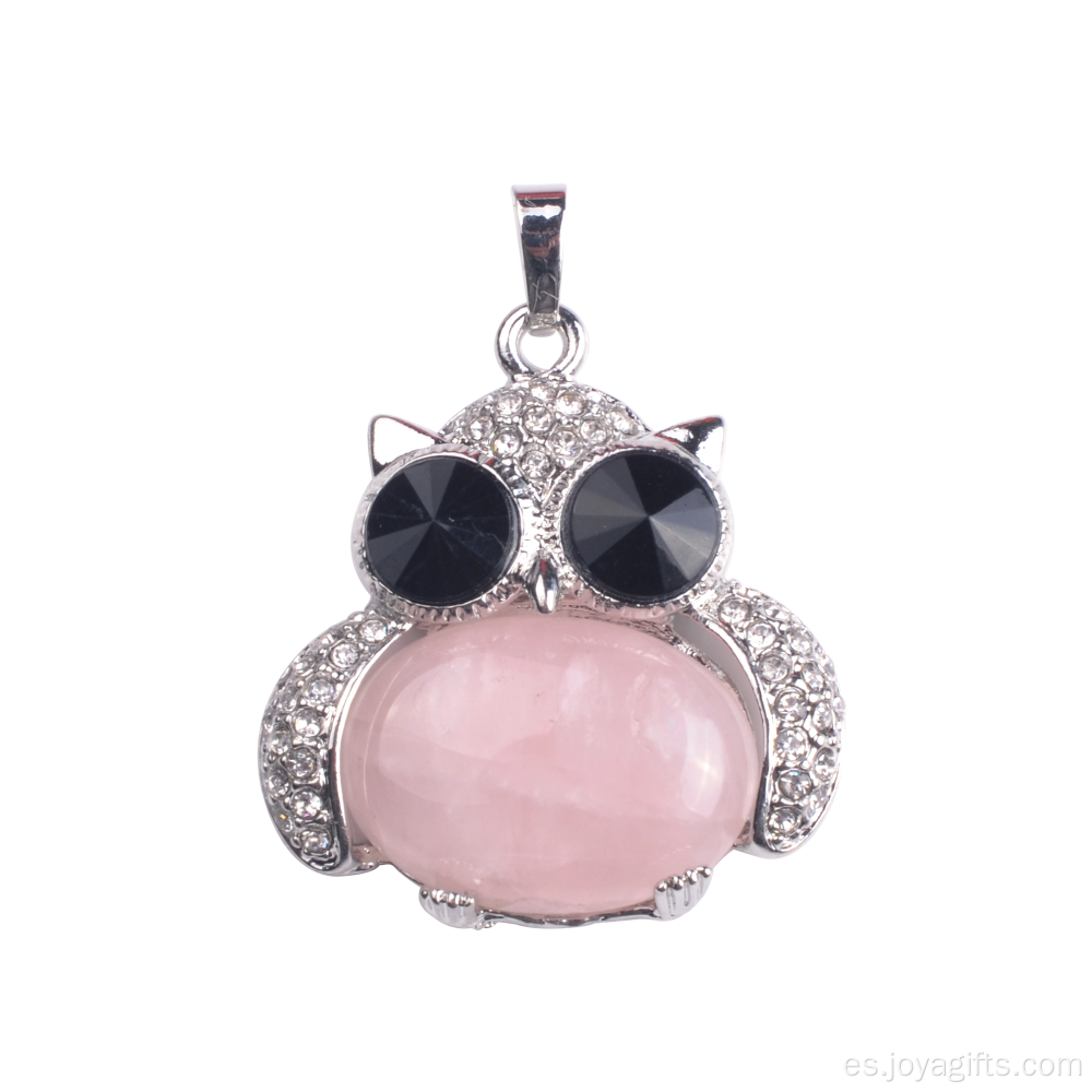 Sincero joyería de plata rosa cuarzo piedra búho aleación colgante collar para mujeres accesorios
