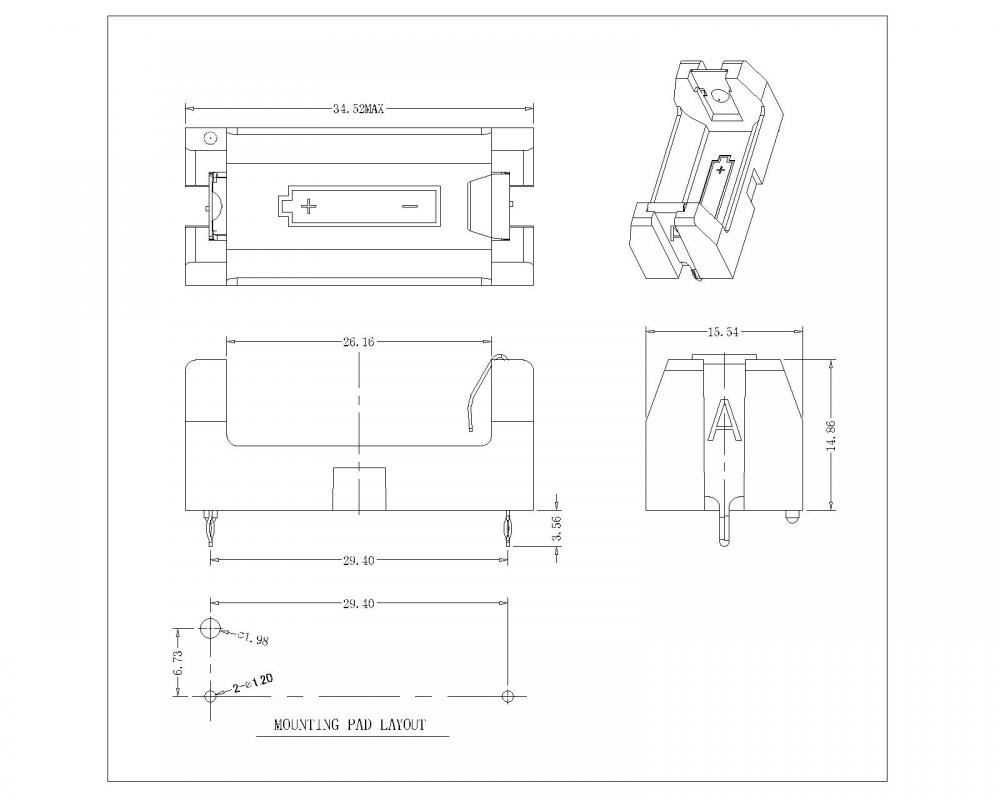 BBC-S-SN-A-1-2AA-011 SINGLE 1-2AA BATTERY HOLDER THM