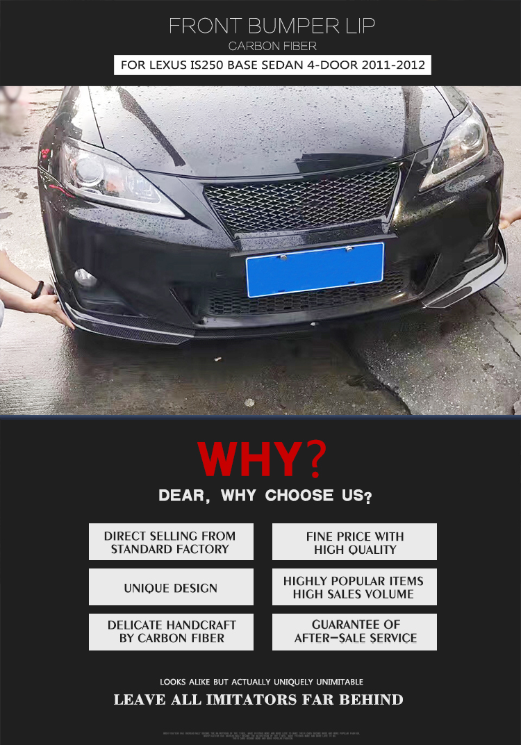 IS250 IS300 JC Style Carbon Fiber Front Bumper Lip for Lexus IS250 Base Sedan 4-Door 11-12