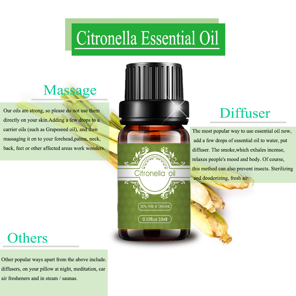 ราคาจำนวนมาก 100%น้ำมันหอมระเหย Citronella ธรรมชาติบริสุทธิ์ 10 มล.