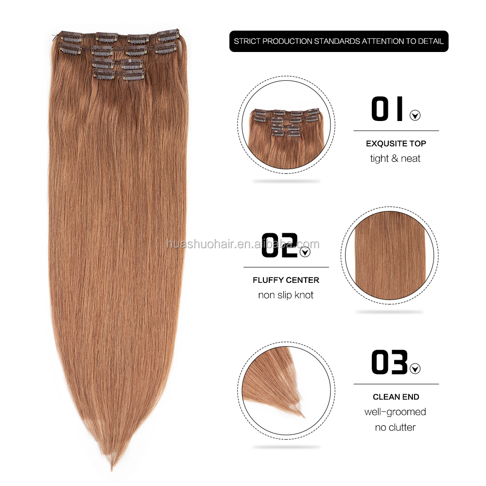 Cheap 100% Full Head Virgin Human Hair Brown Ombre Clip In Hair Extensions