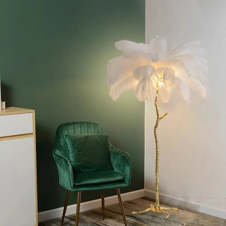 Elegant Modern Palm Tree Floor Lamp with Copper Feathers