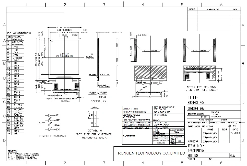 Color Panel 240* (RGB) *320 Resolution 2.4 Inch LCD Display
