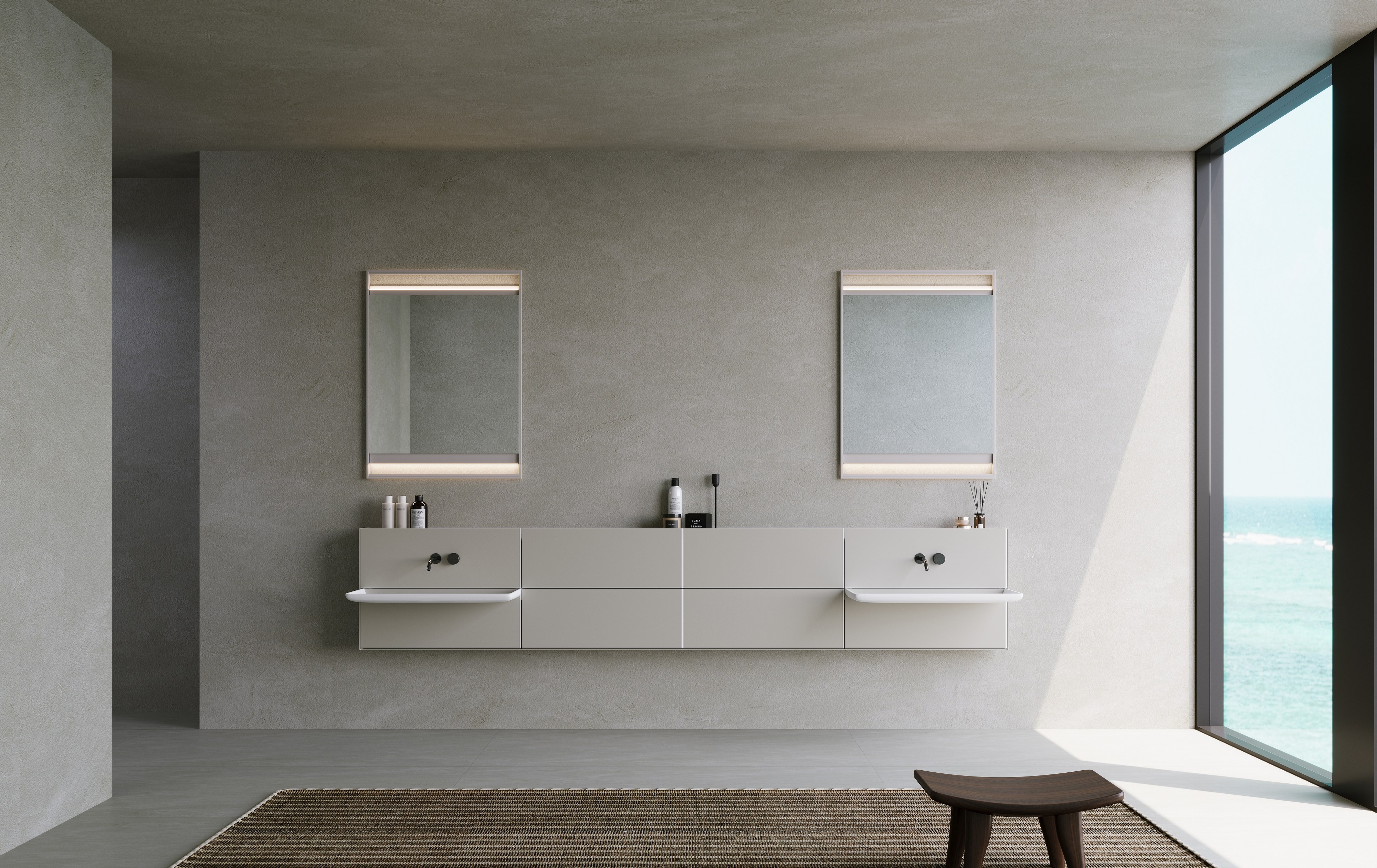 Sistema de armazenamento minimalista para banheiro